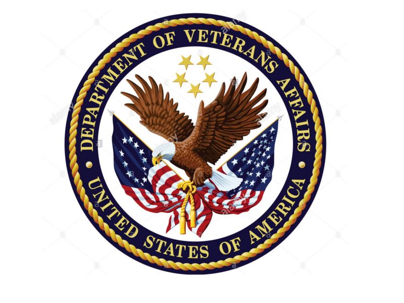 Eagle in front of american flag, the words US dept. of Veterans Affairs