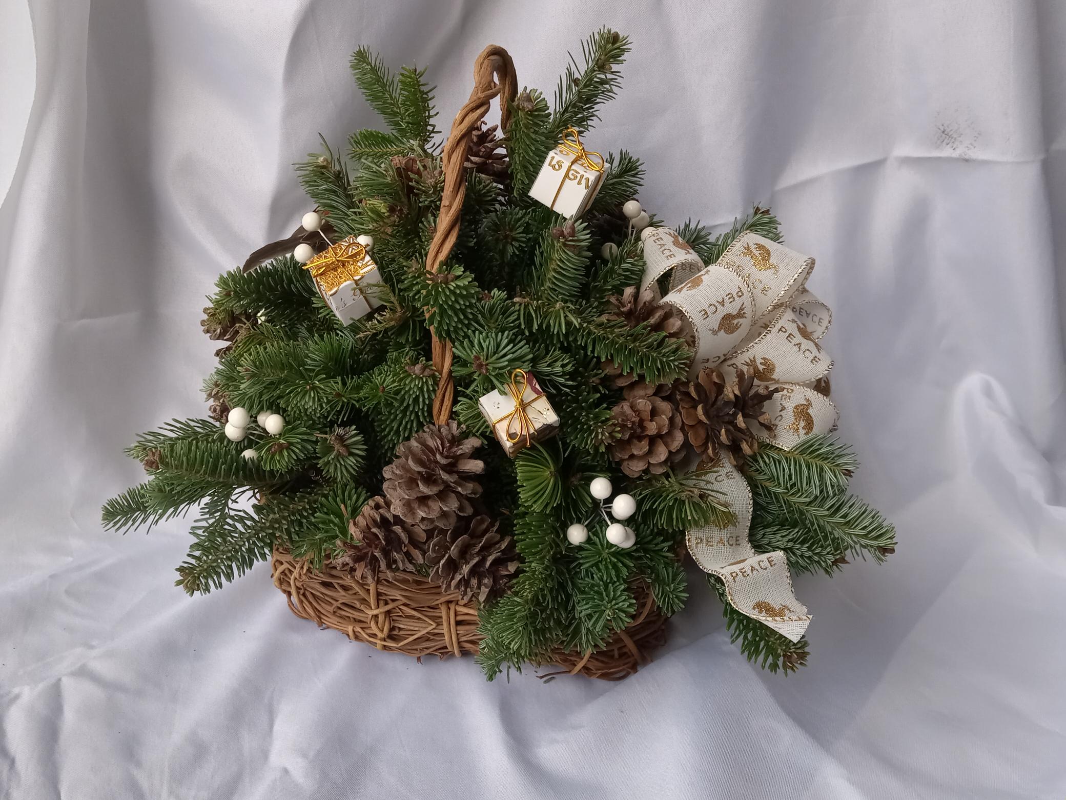 centerpiece of greens in basket