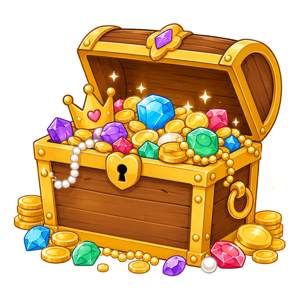A treasure chest filled with colorful jewels